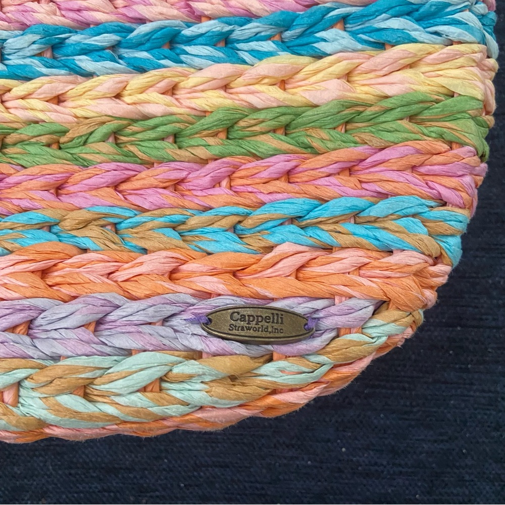 Capelli of New York Multicolor Straw Woven Clutch with Beaded Handle - Picture 2 of 12